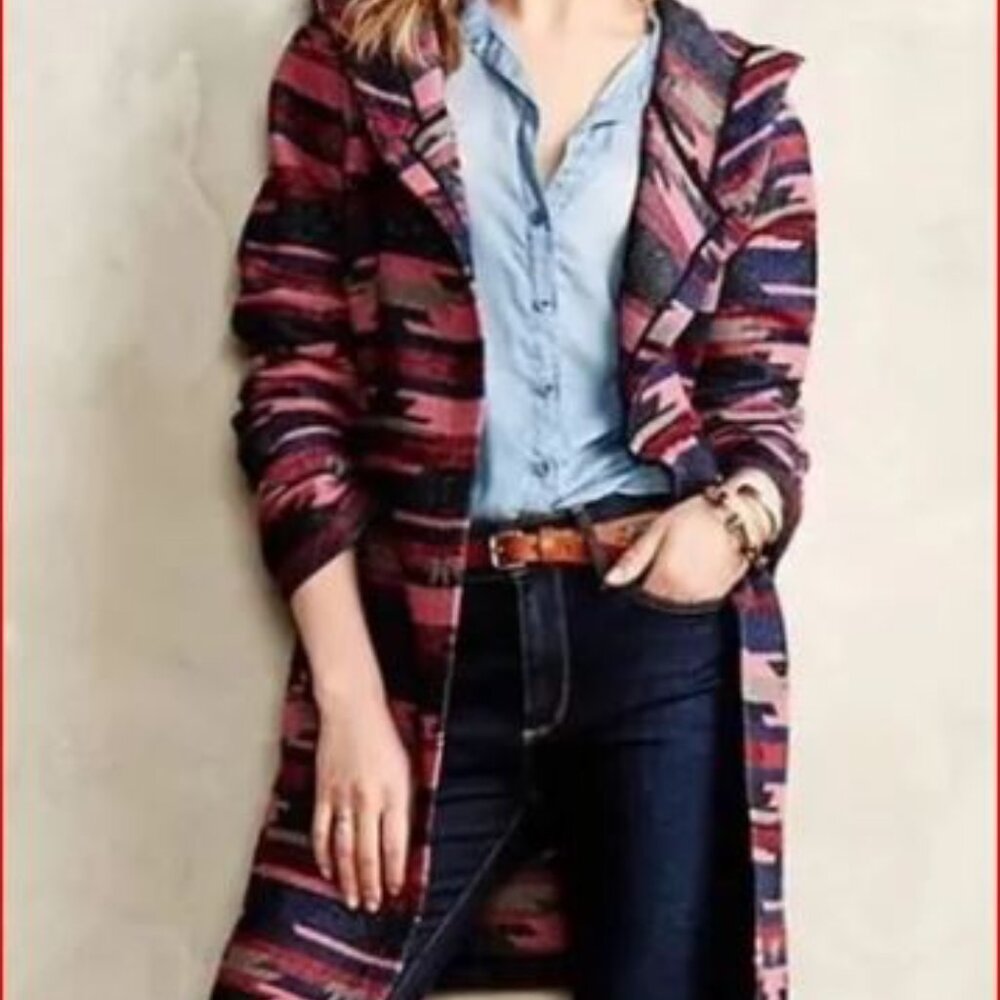 - Tabitha Anthropologie Leona Pink Aztec Coat Hoodie Fall Winter Xsp - Hanger